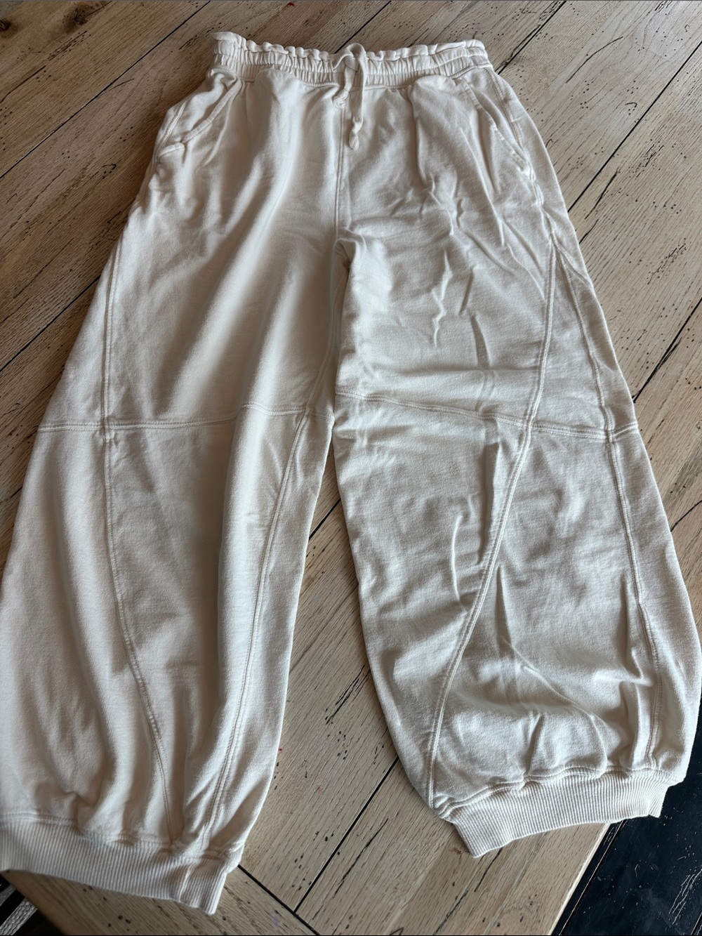 aerie Cream Wide-Leg Drawstring Track Joggers